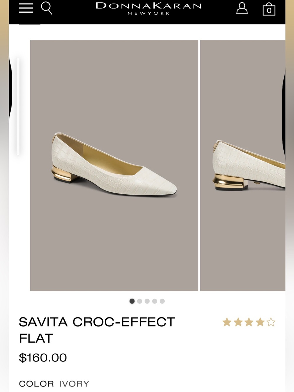 Donna Karan Ivory Croc-Effect Pointed Flat with Gold Heel